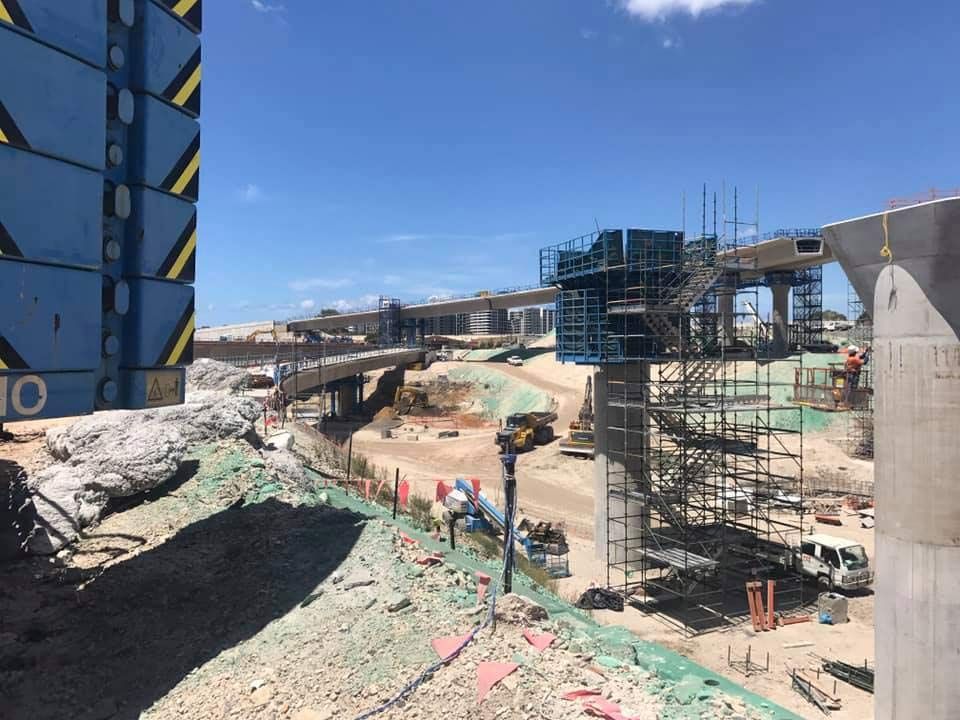 A Construction Site With A Lot Of Scaffolding And A Bridge Under Construction — Primmer Steel In Nabiac, NSW