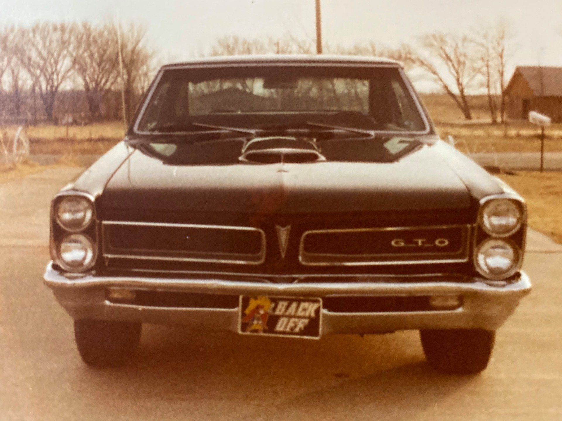 A black gto car is parked in a driveway