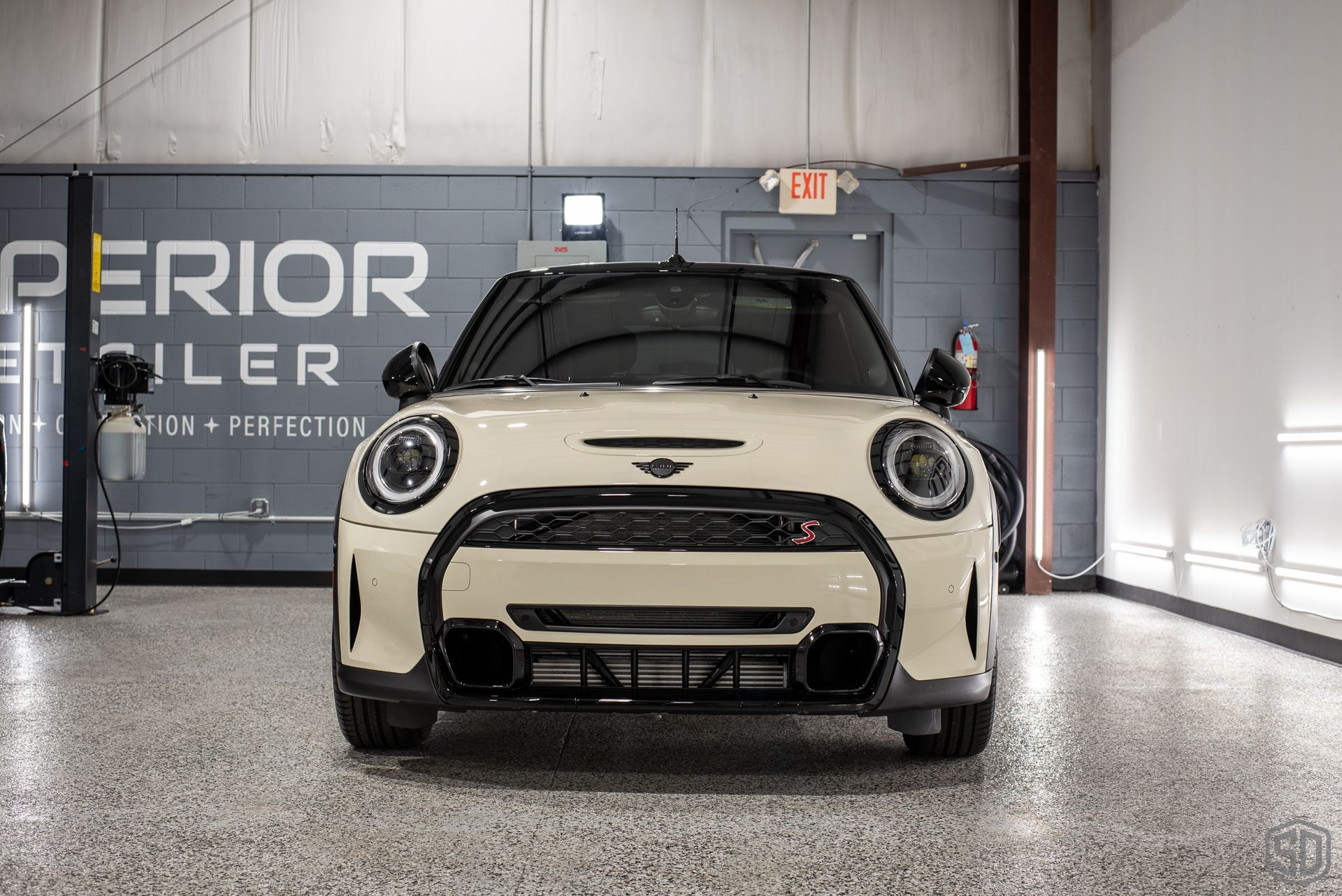 2023 MINI Cooper S Convertible New Car Protection Service Modesta exterior detail, paint correction, paint protection film, Modesta Leather Protection System front end view Orlando