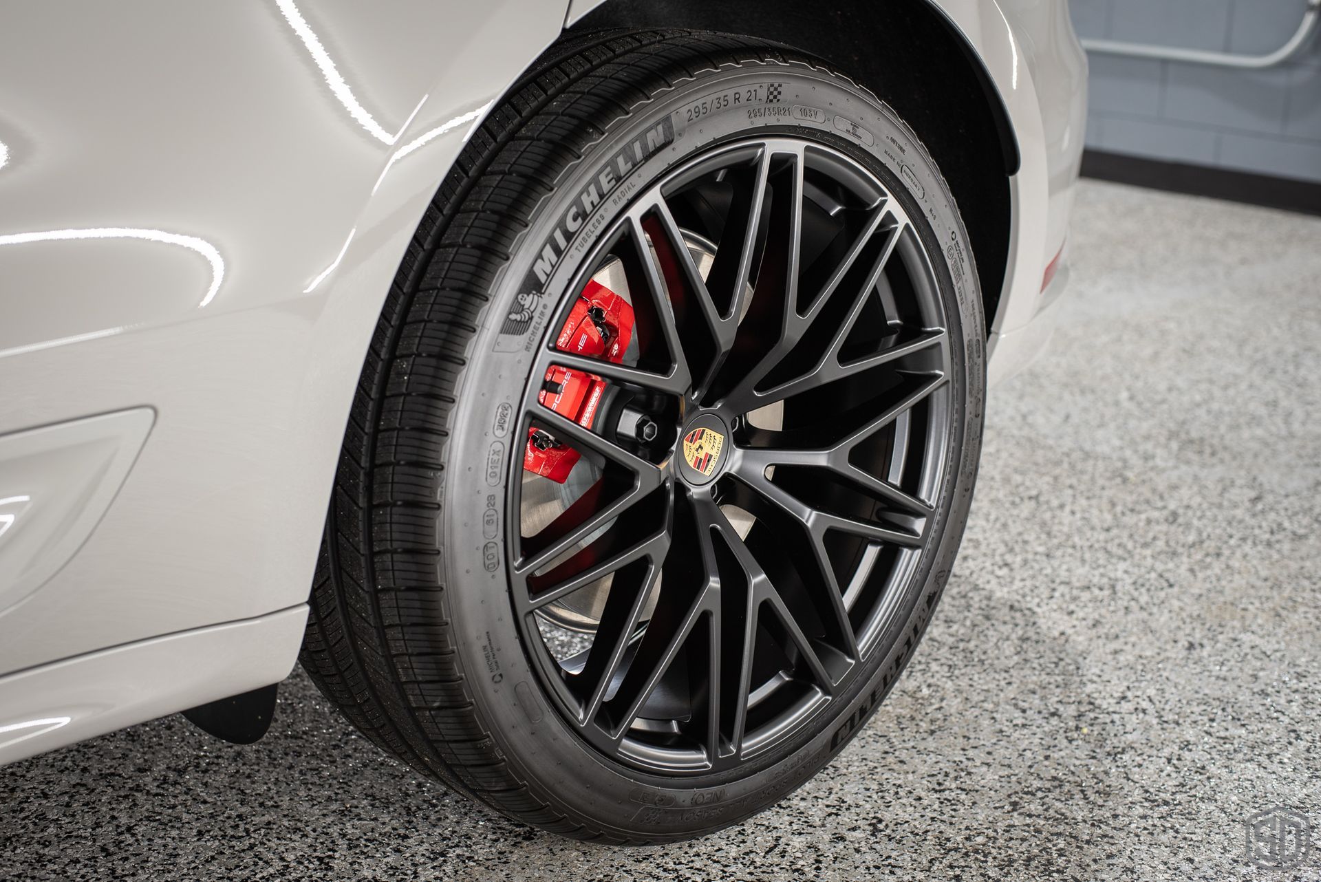 2023 Porsche Macan GTS Paint Correction, Paint Protection Film, Modesta BC-04 & BC-06 Coating wheel close up Orlando, USA