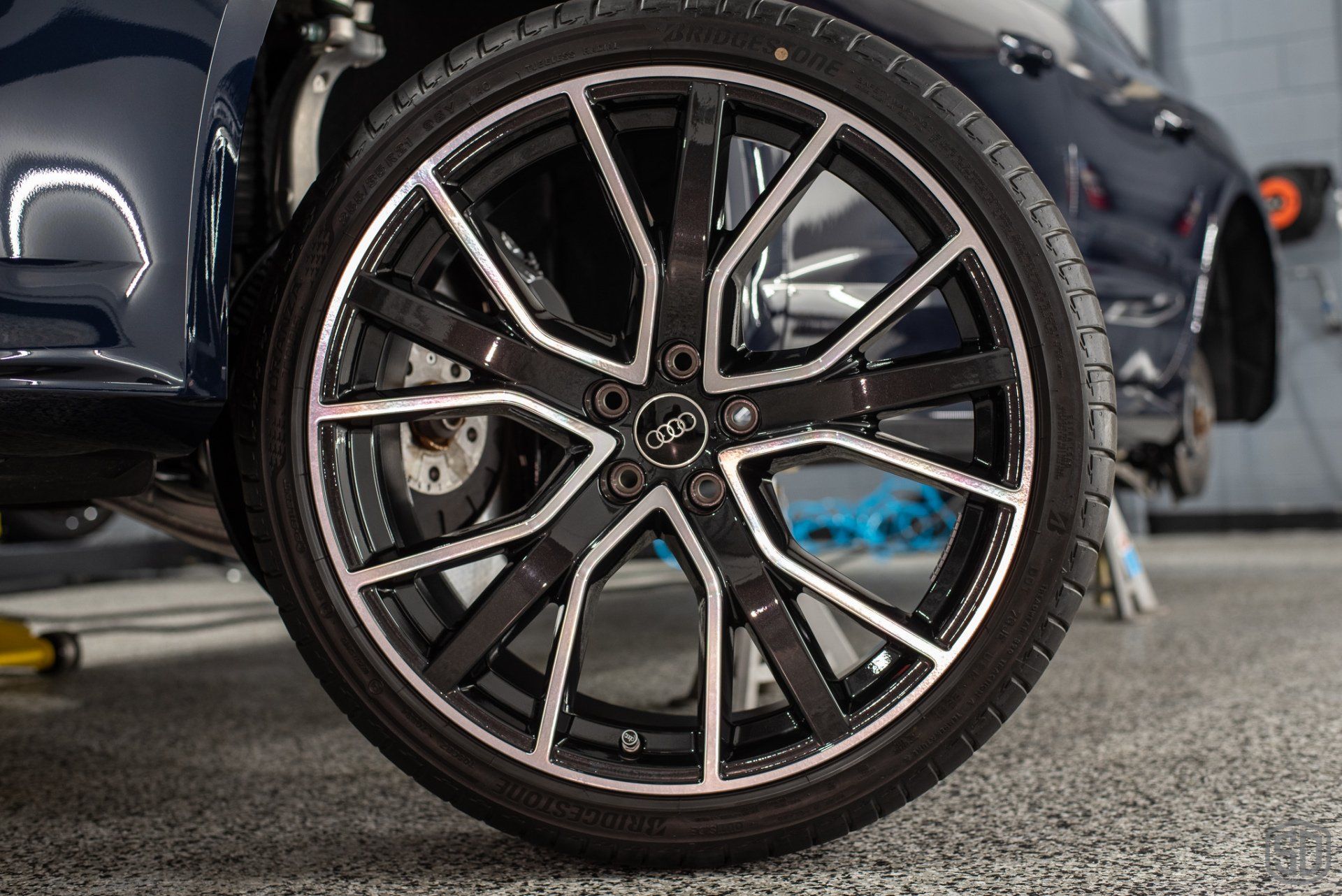 Audi S7 Preparation Detail, Paint Correction, Modesta Primer, Front Paint Protection Film, Modesta Leather Protection System, Modesta BC-06 Wheel Coating, Modesta Glass Coating Rim close up Orlando FL