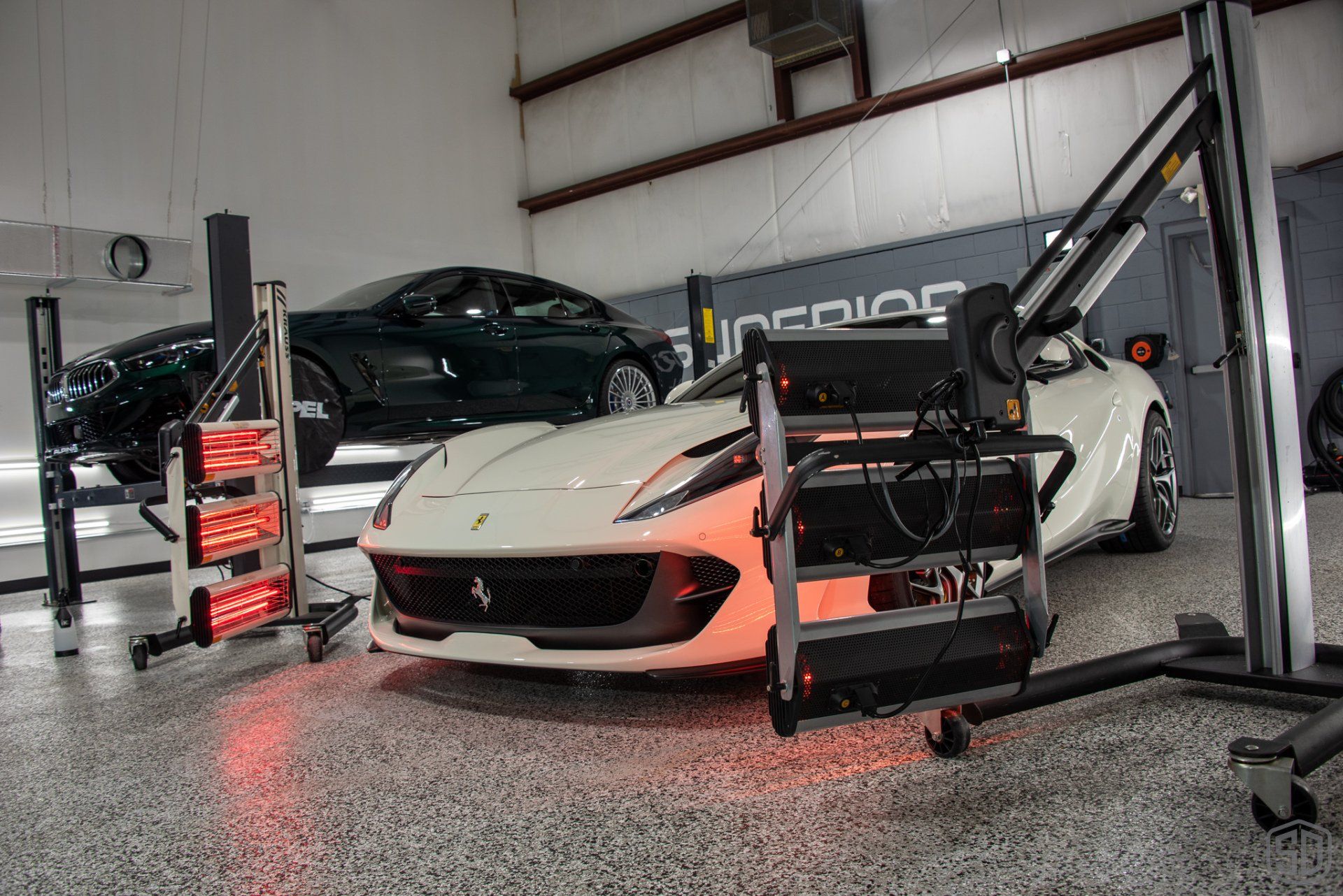 Bianco Avus Ferrari 812 Superfast Detailing, Modesta Primer, Wheel and Caliper Detailing, Interior Conditioning , PPF, Modesta BC-04 Nano-Titanium Glass Coating, and Much More heat lamp Orlando FL