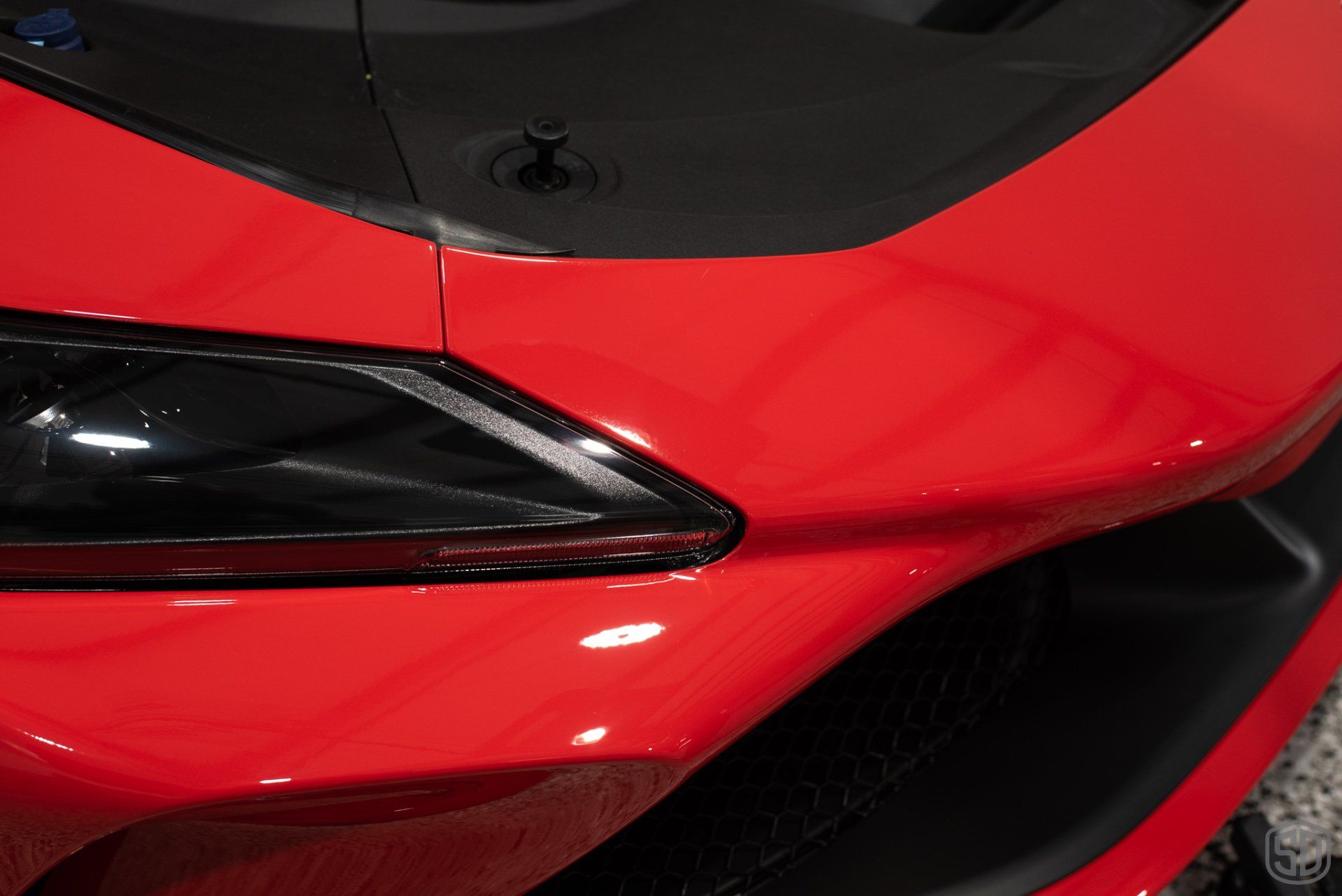Ferrari F8 Tributo Full body PPF, Dynoflex Windshield Protection Film, Modesta BC-06 Wheel Coating, Modesta BC-05 Advanced Water-Repellent Glass Coating, Modesta Leather Protection System side panel close up Florida