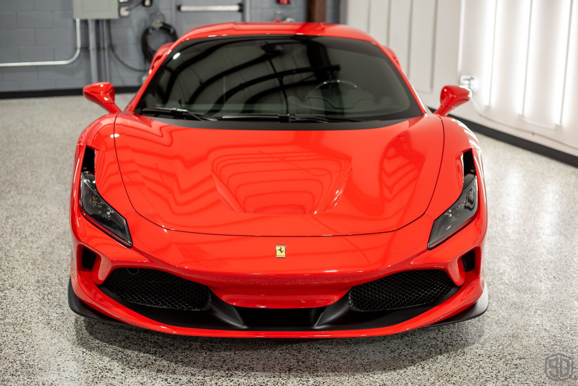 Ferrari F8 Tributo Full body PPF, Dynoflex Windshield Protection Film, Modesta BC-06 Wheel Coating, Modesta BC-05 Advanced Water-Repellent Glass Coating, Modesta Leather Protection System Front view view Orlando Florida