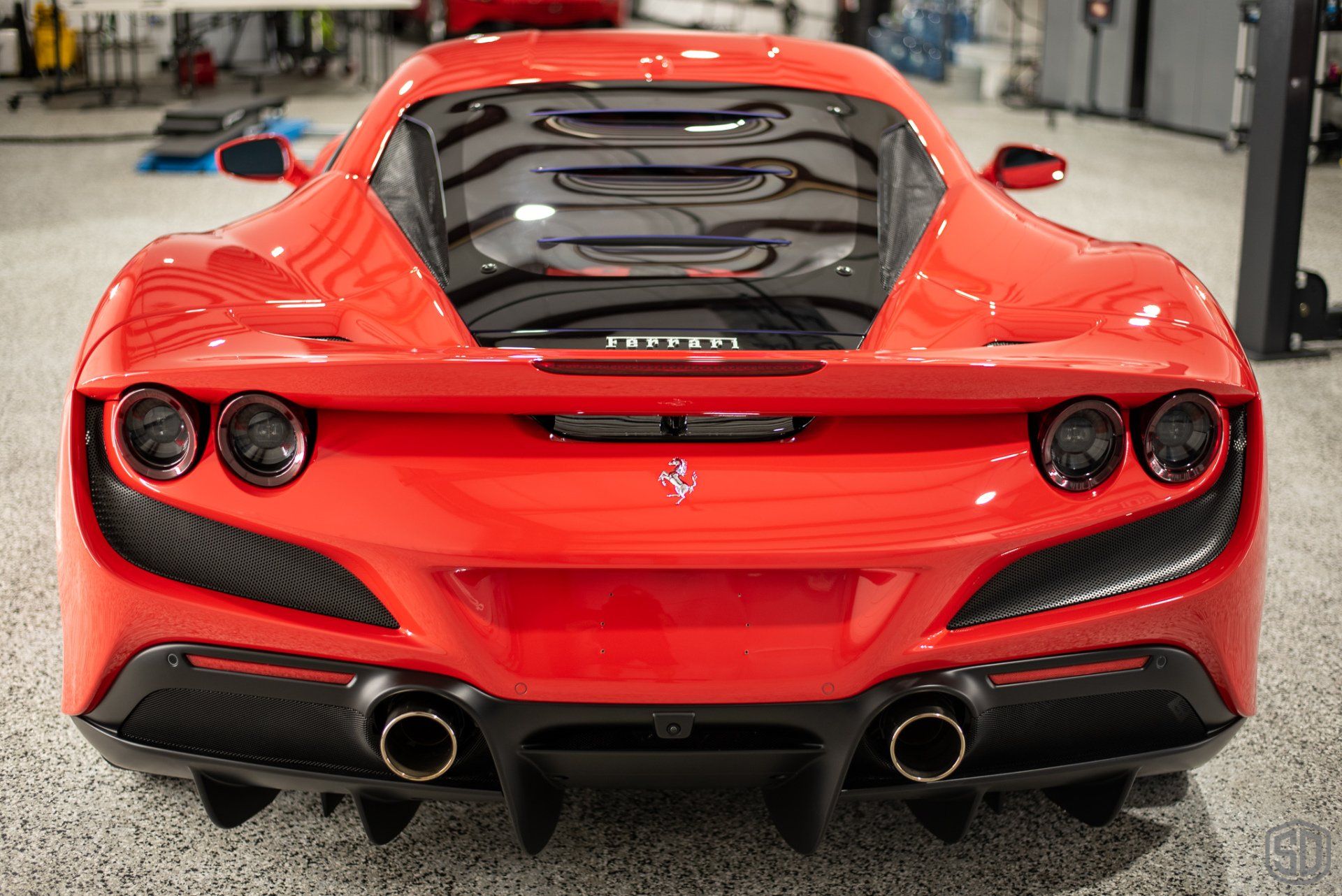 Ferrari F8 Tributo Full body PPF, Dynoflex Windshield Protection Film, Modesta BC-06 Wheel Coating, Modesta BC-05 Advanced Water-Repellent Glass Coating, Modesta Leather Protection System rear view Florida