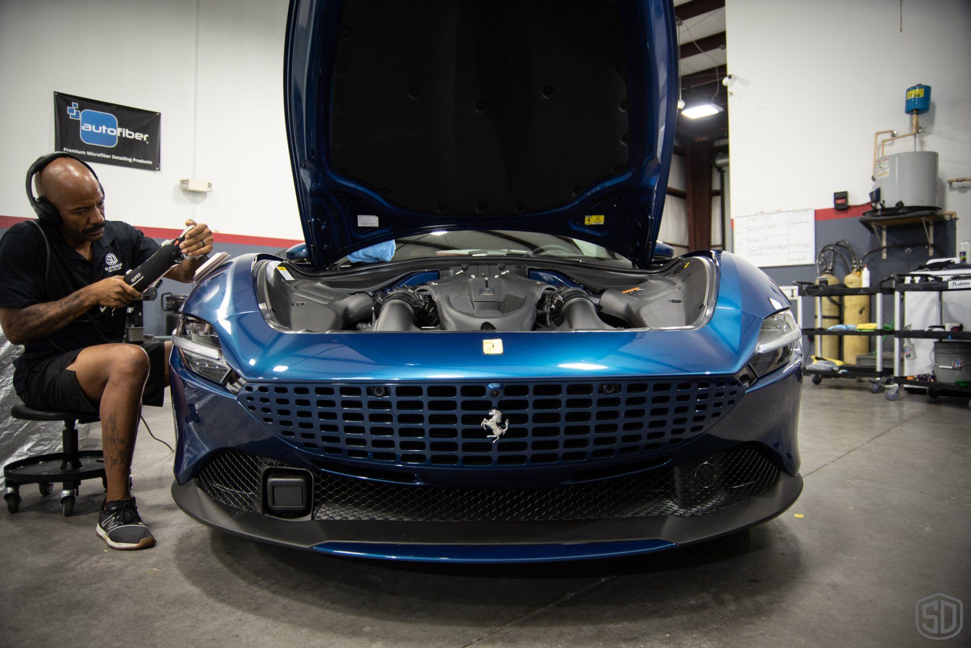 Ferrari Roma Detailing, Paint Correction, Modesta P0-1a Primer, Paint Protection Film, Leather Protection System, Modesta Wheel Coating and Glass Coating Florida USA