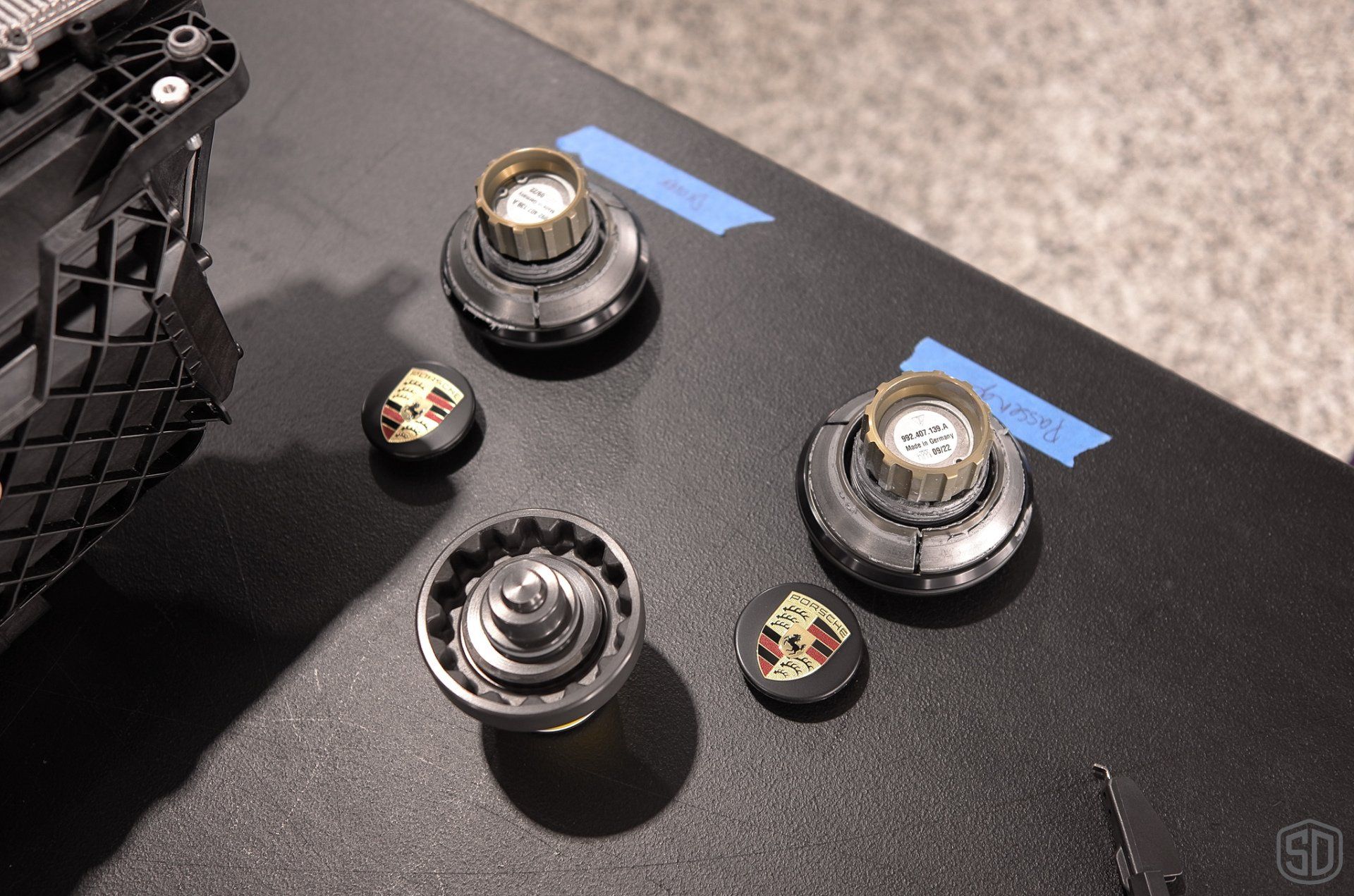 Shark Blue Porsche 911 Carrera GTS Detailing, Paint Correction, Paint Protection Film, Aenso Gleam Spray Sealant emblem close up Orlando