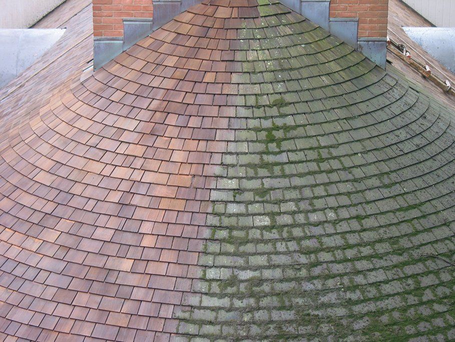 Commercial Restoration — Hut Roof Before and After Cleaning in Shermans Dale, PA