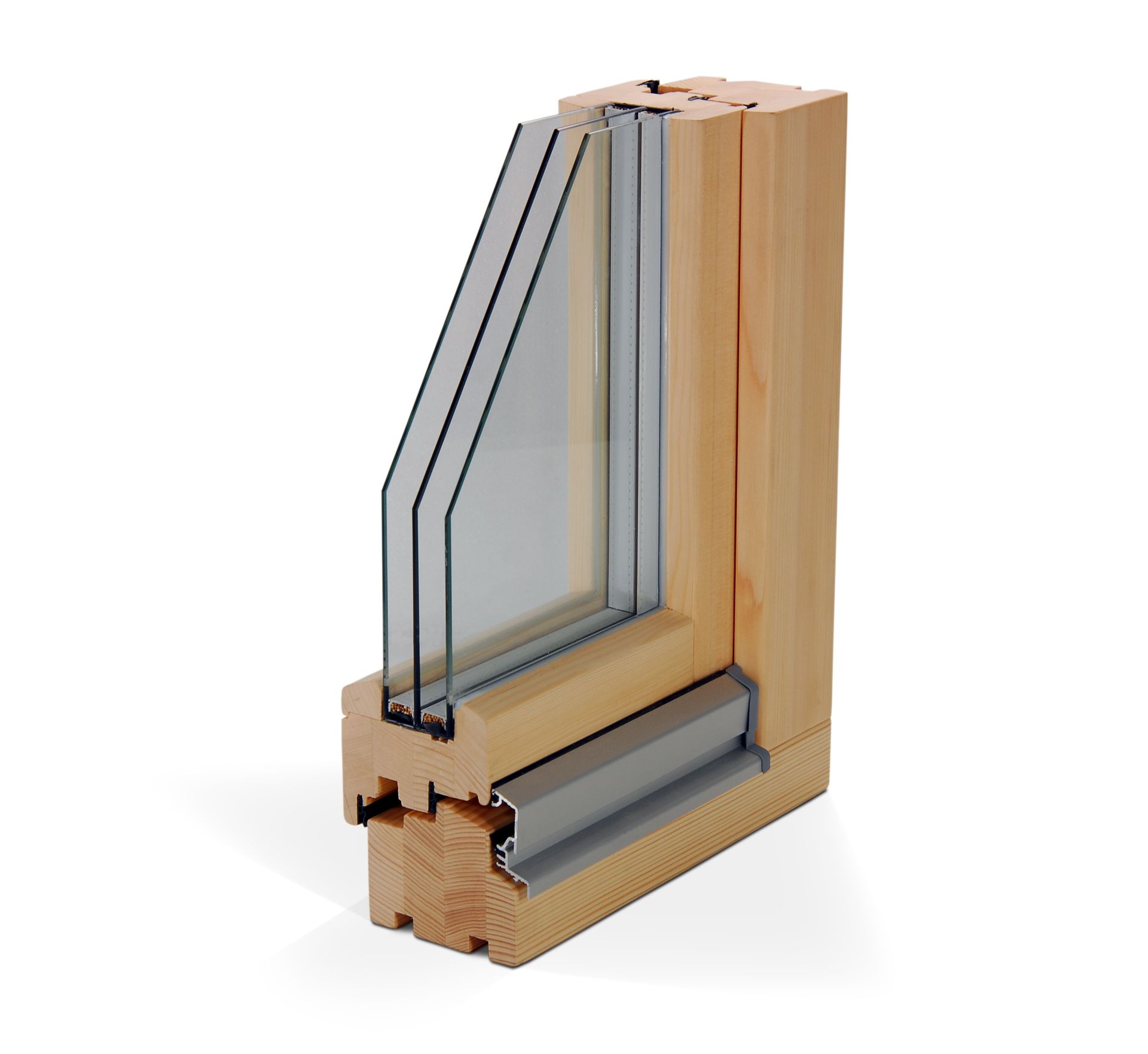 Una finestra di legno con tre strati di vetro