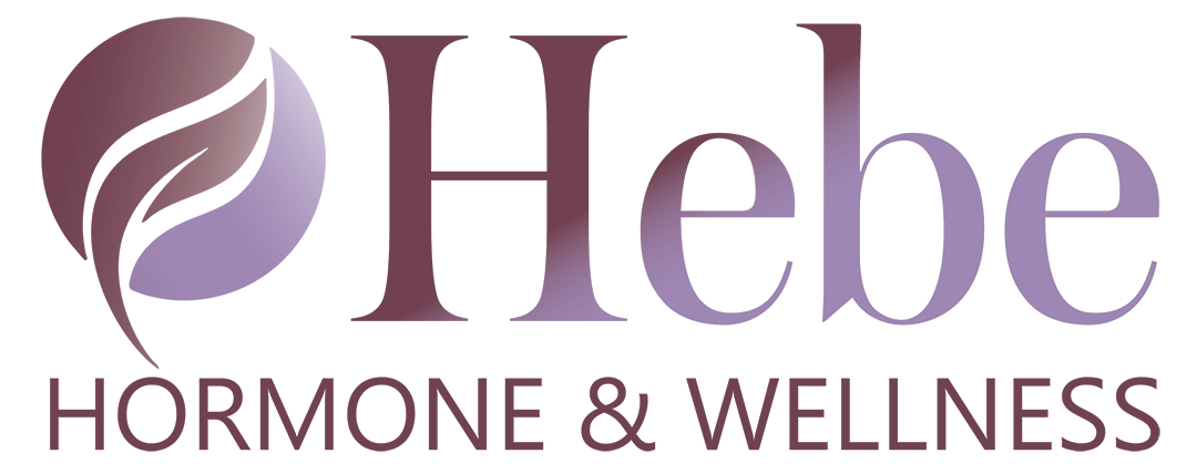 Logo for Hebe Hormone & Wellness: a circular design with a leaf and the name in gradient purple.
