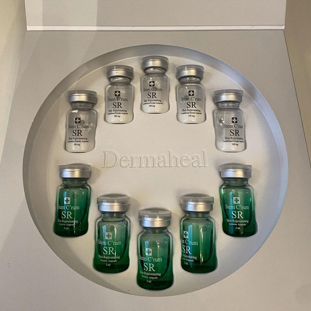 A box of dermaheal bottles in a circle