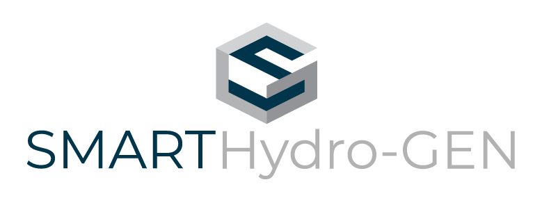 The logo for smart hydro-gen is a hexagon with a letter s on it.