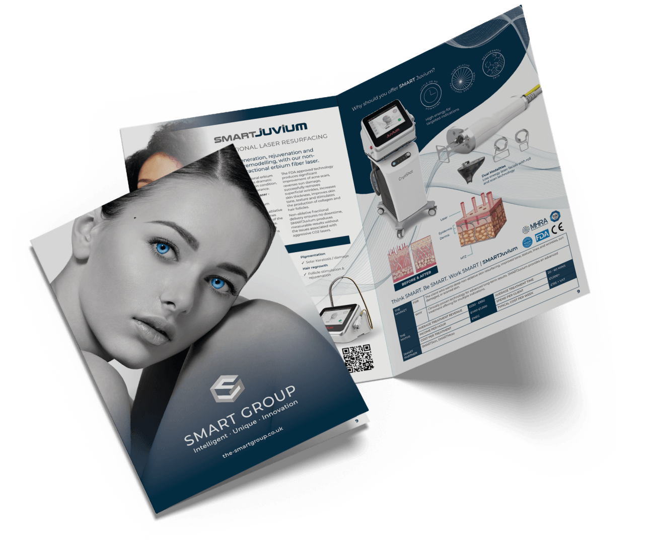 A smart group brochure with a woman 's face on it