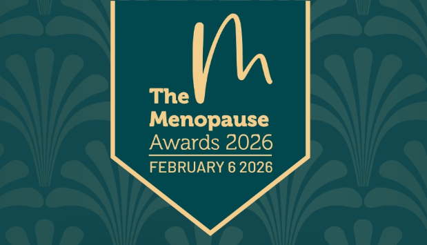 The logo for The Menopause Awards is green and gold and is set for the 6th of February.
