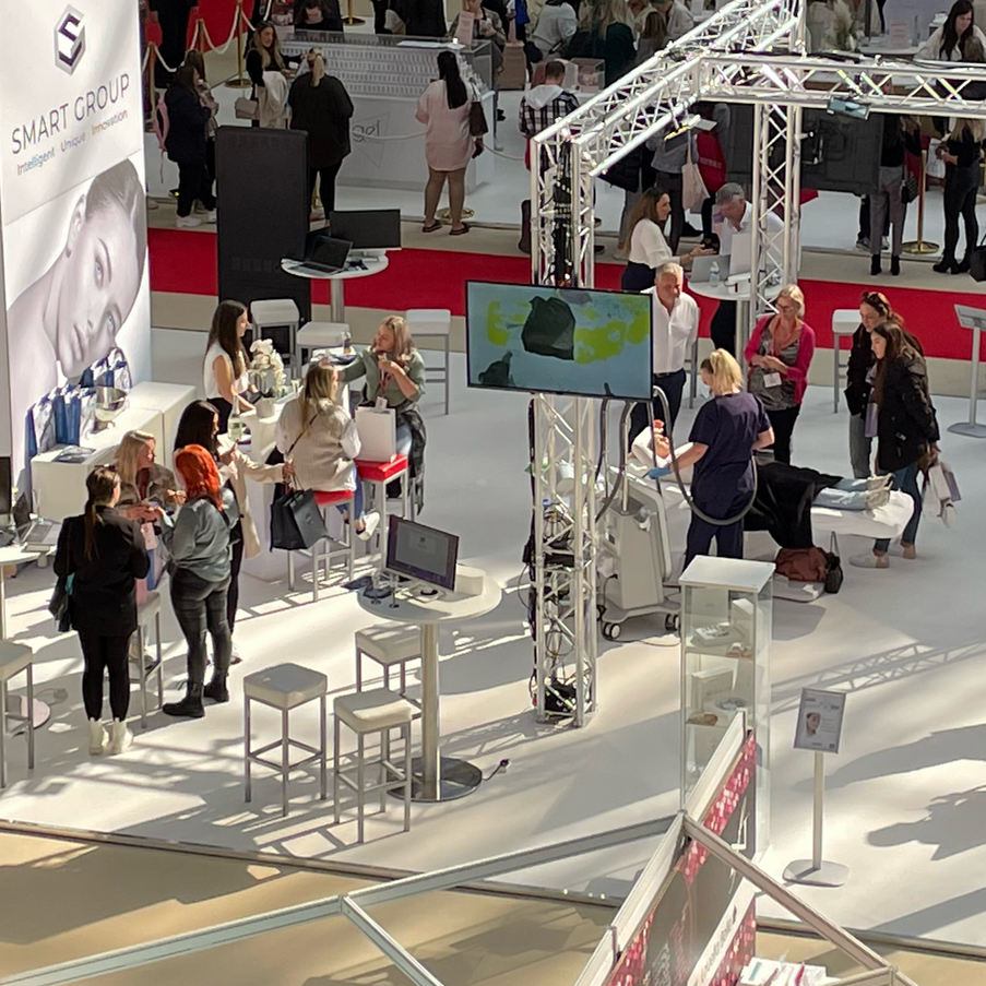 An aerial view of a smart group booth