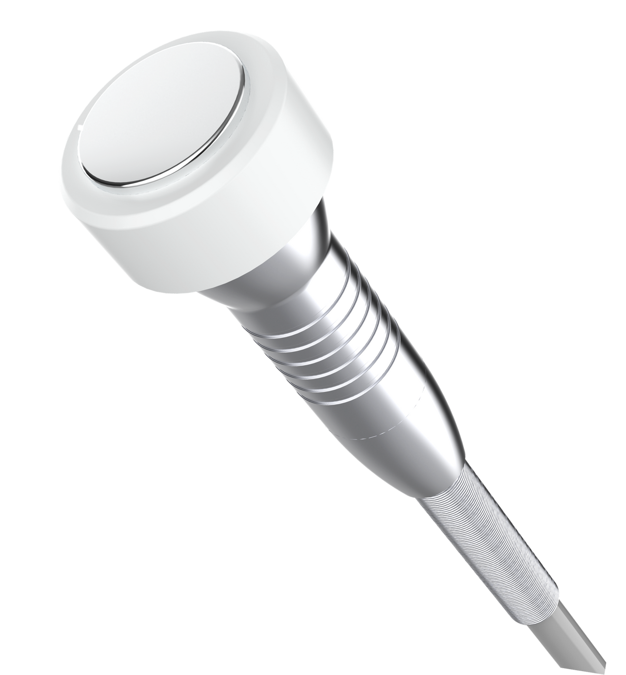 A close up of a microphone on a white background