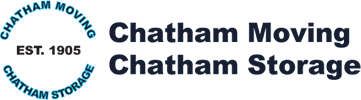 Logo for Chatham Moving and Chatham Storage: text, blue and white circular seal, established 1905.