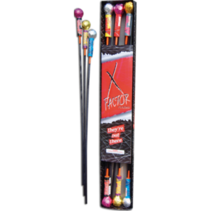 A box of fireworks is sitting on a table.