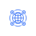 Blue globe with four surrounding nodes, suggesting global connectivity or network technology.