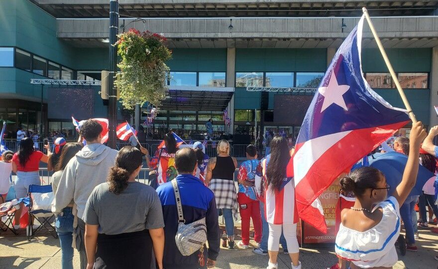 Participants march during the 2023 Springfield Puerto Rican Parade held Sept. 17, 2023, in Springfield Mass. Crowds gathered at the bandstand for the 2023 Springfield Puerto Rican Parade held Sept. 17, 2023, in Springfield Mass.