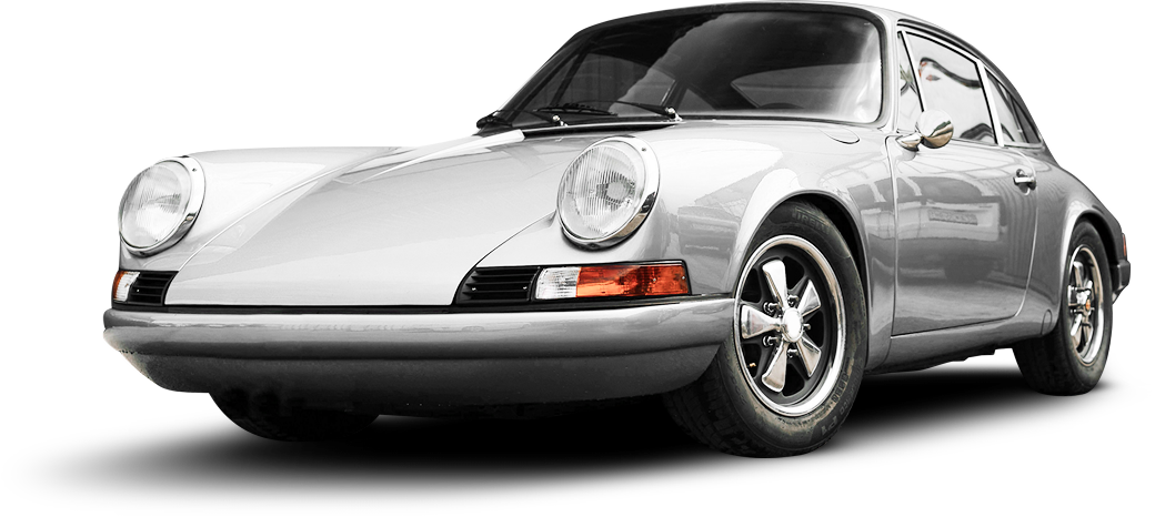 Silver Porsche coupe.