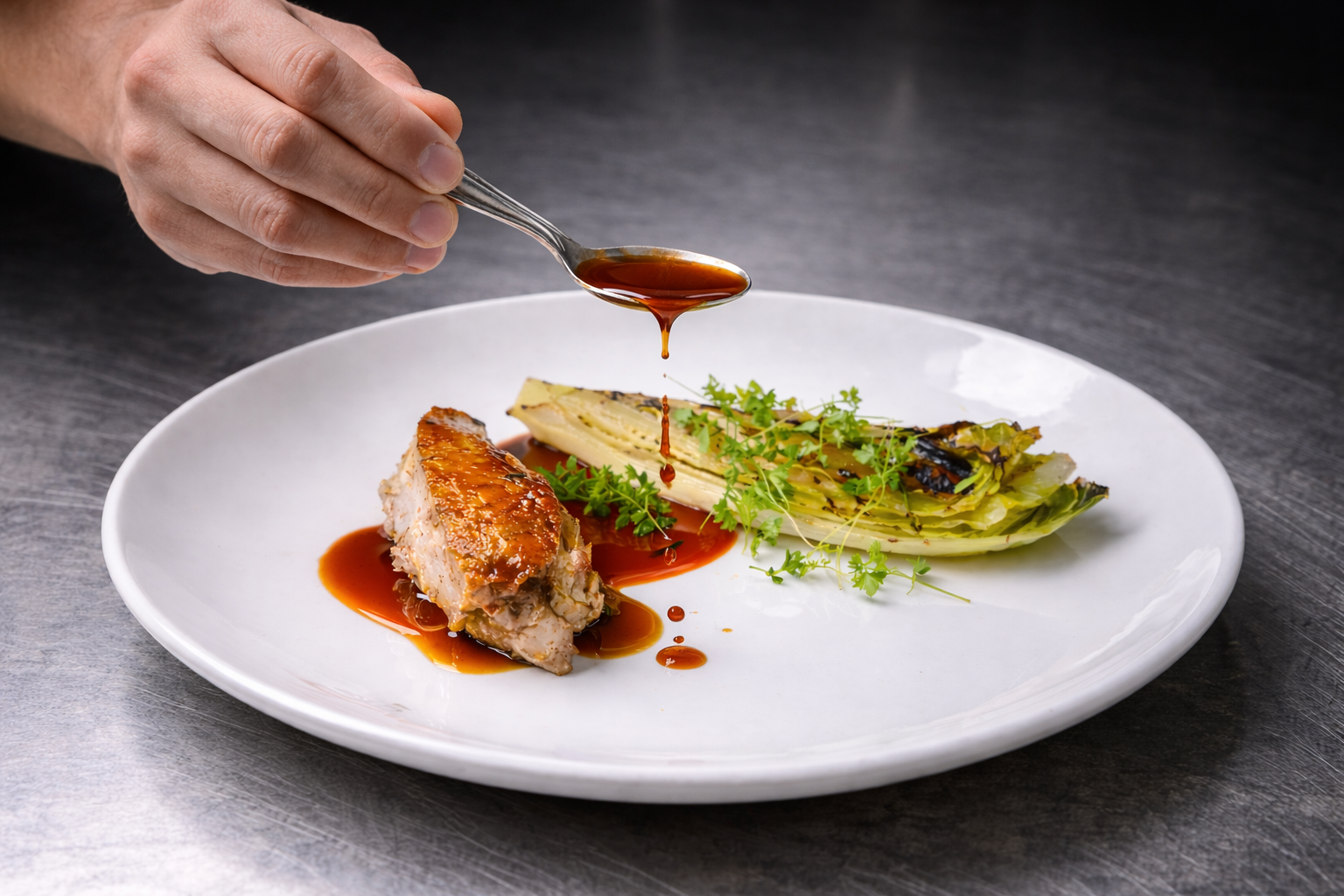 Poulet Rôti — 40
Roast chicken with harissa purée, butter lettuce, lemon and jus.

