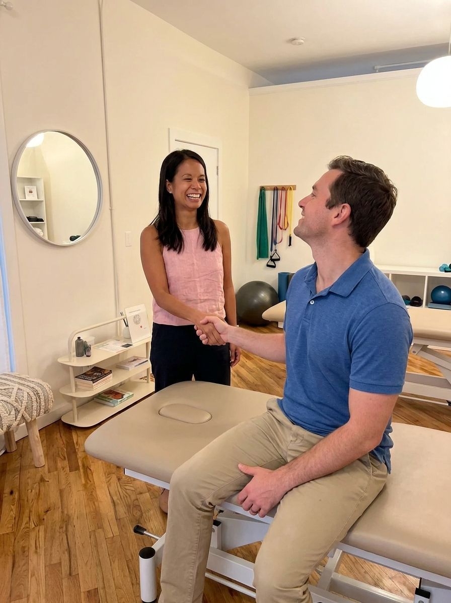 Patient being welcomed by a physical therapist at a pelvic floor physical therapy clinic in Brooklyn, NY