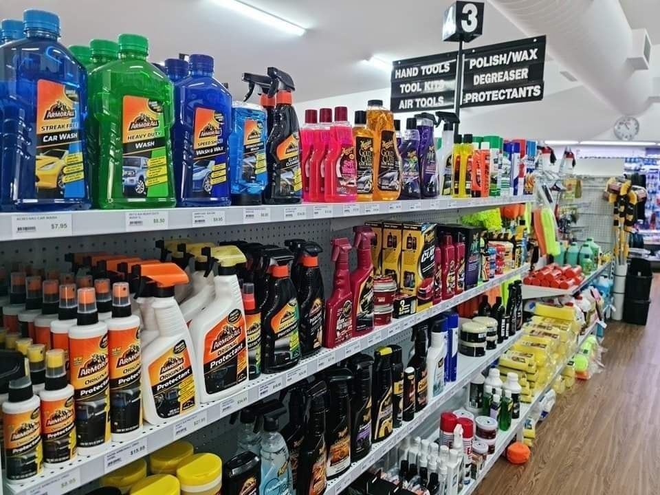 A Store Aisle Filled With Lots Of Car Cleaning Products — Camden Haven Auto Parts In Laurieton, NSW