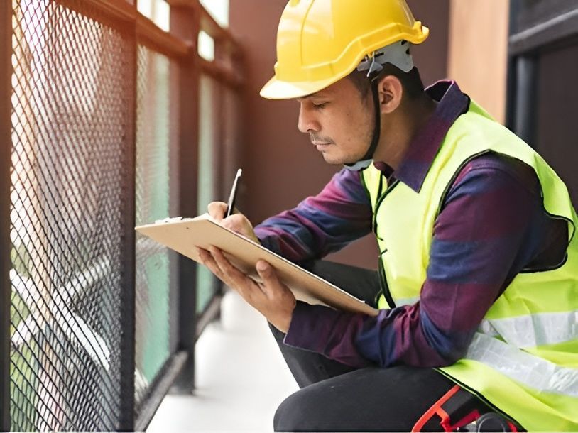 Construction Worker in Yellow Hard Hat and Vest — Scott MacTaggart Building & Pest Inspections In Old Bar, NSW