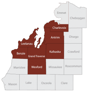 We cover northern Michigan including Leelanau, Benzie, Wexford, Grand Traverse, Kalkaska, Antrim, Petosky and Charlevoix counties.
