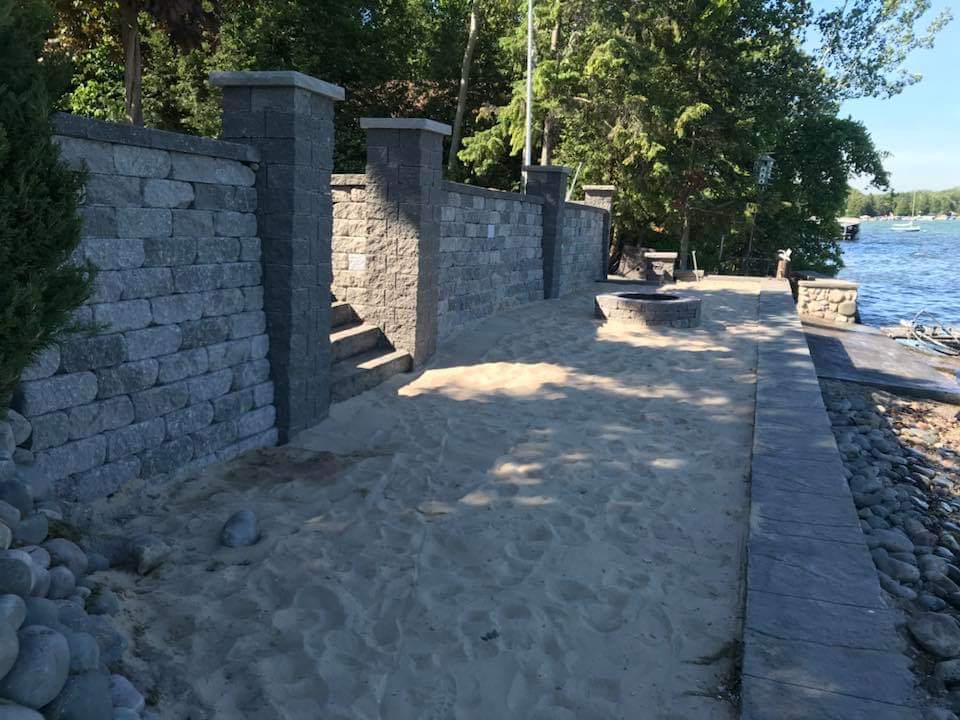 a sturdy retaining wall at a property in the Traverse City, MI area