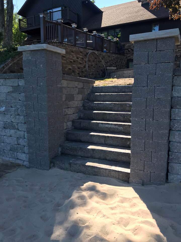 retaining wall and stairs
