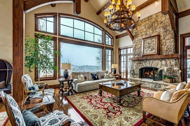 Interior of a home with a decorative stone fireplace in Traverse City, MI