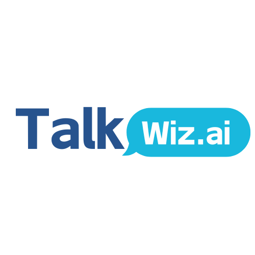 The logo for talk wiz.ai is a blue speech bubble.