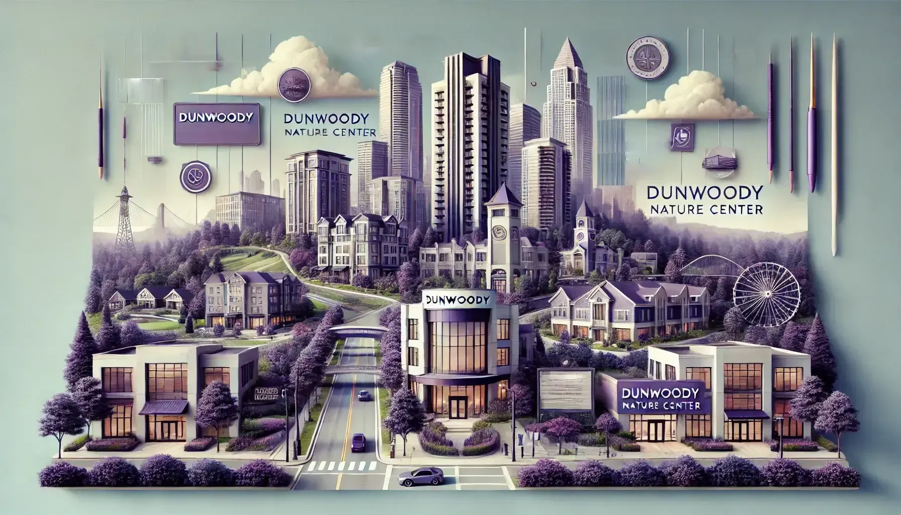 A model of a city with a lot of buildings and trees.