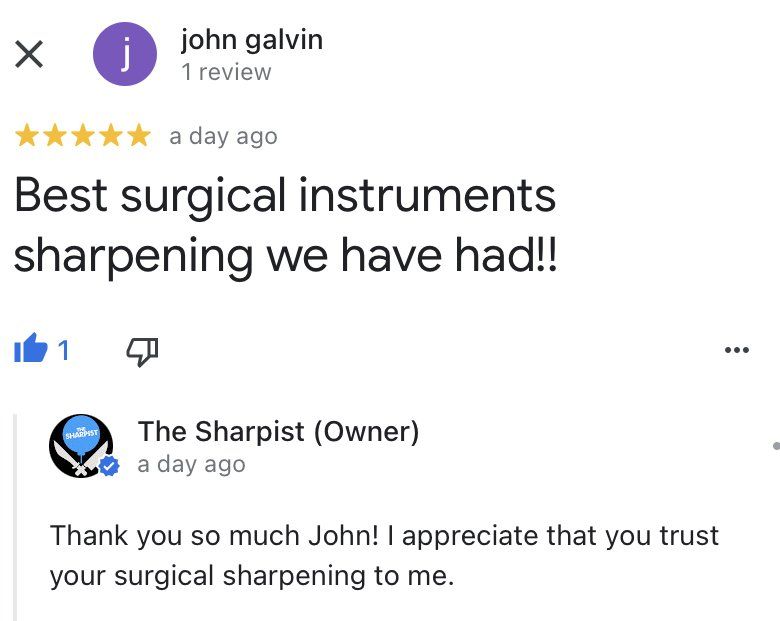 A five star review for The Sharpist that reads 