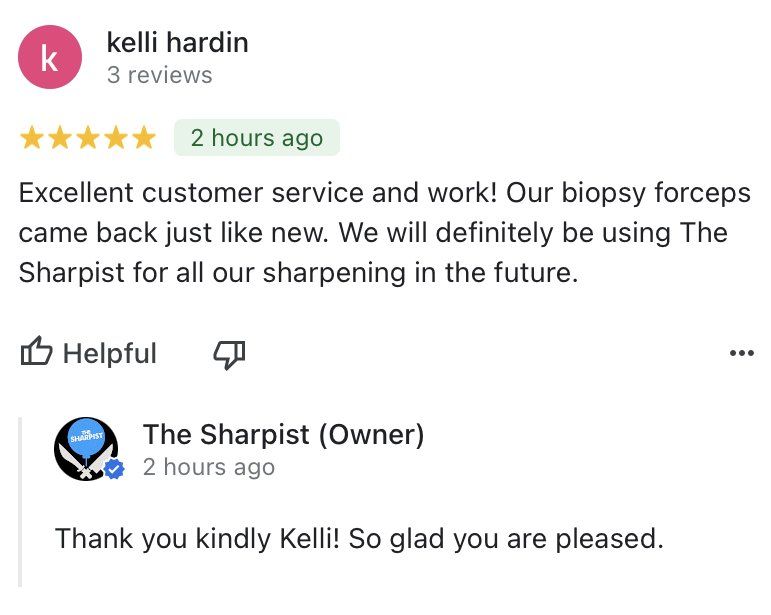 A five star review for The Sharpist which reads 
