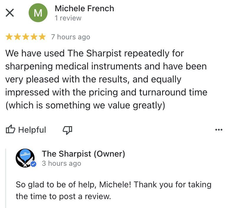 A five star review for The Sharpist which reads 