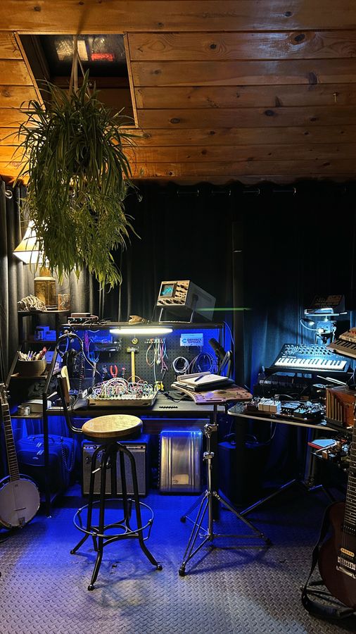 Devin James Fry's home studio synth cave in Denver, CO.