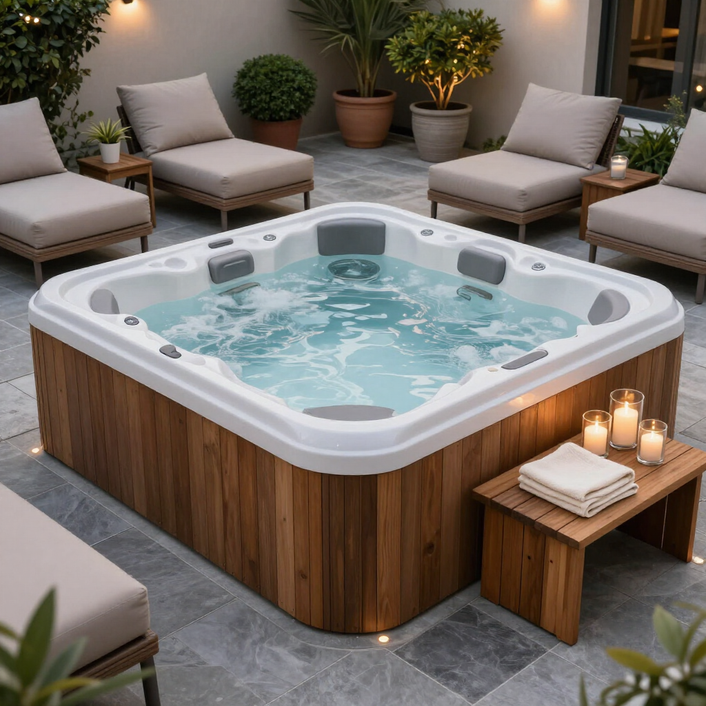 Indoor hot tub suite for relaxation with a blue whirlpool hot tub in Maple Shade, NJ by Half Price Hot Tub for ultimate comfort.