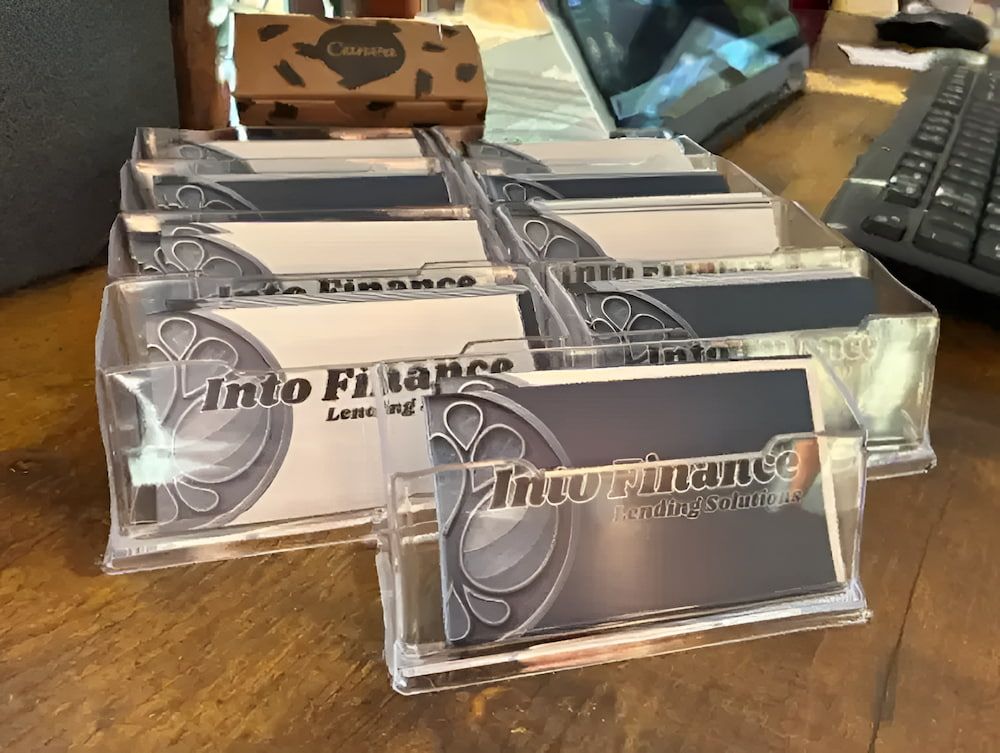 Clear Plastic Business Card Holders Filled — Into Finance Lending Solutions in Coomba Bay, NSW