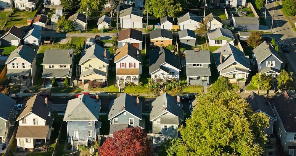 Aerial View of a Suburban Neighborhood With Rows of Houses — Into Finance Lending Solutions in Taree, NSW