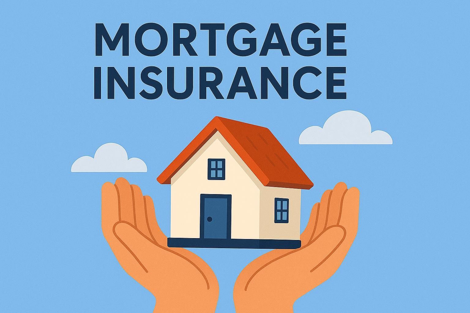 Hands holding a house with orange roof, surrounded by clouds. Text