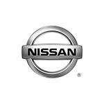 Nissan logo, silver and gray, with the brand name in a central rectangle.