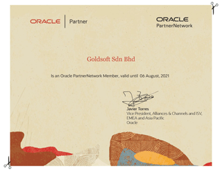 Goldsoft dedicated partner of Oracle PartnerNetwork Member 2021