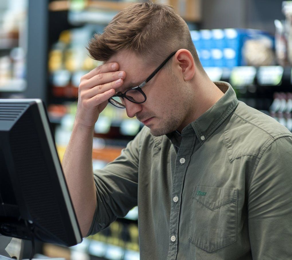 Man frustrated at his POS system