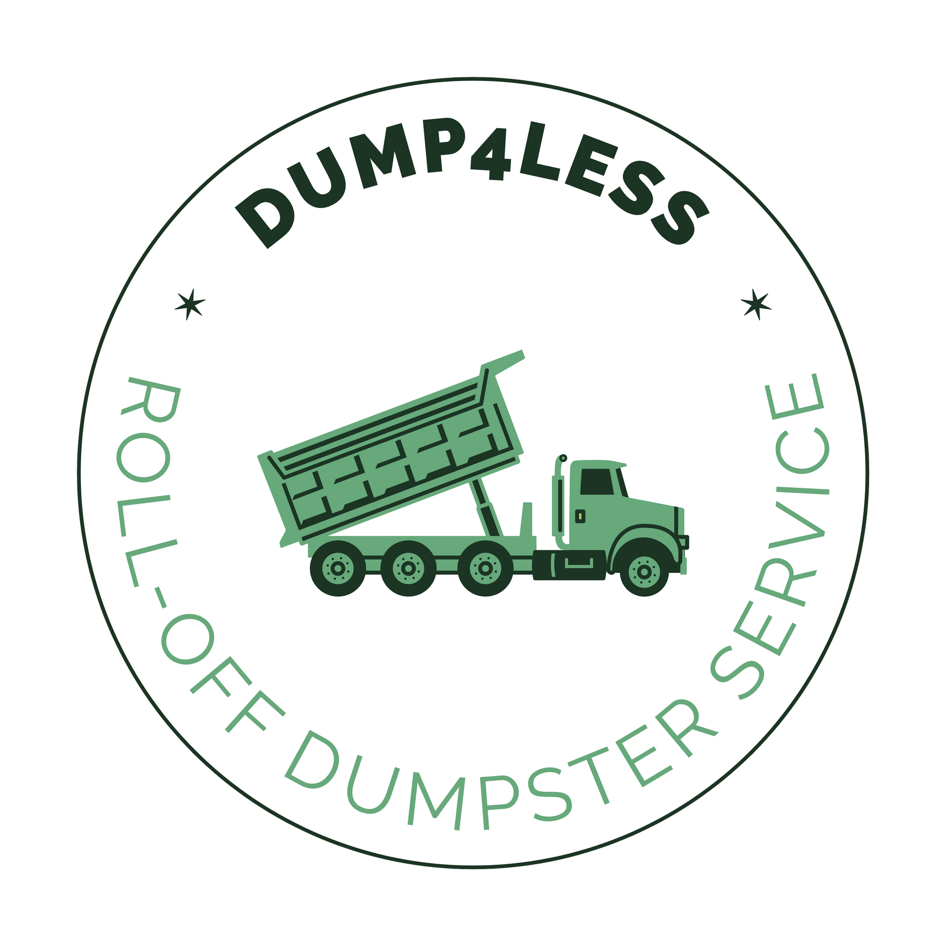 a logo for dump4less roll-off dumpster service