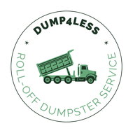 a logo for dump4less roll-off dumpster service