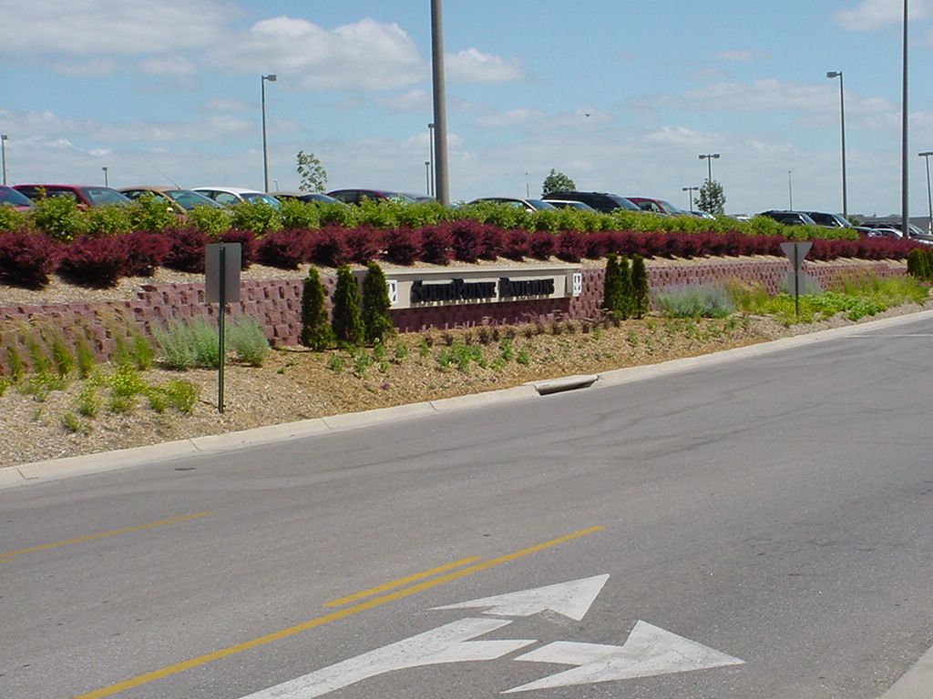 A decorative commercial retaining wall.