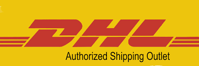 The dhl logo is on a yellow background and says authorized shipping outlet.